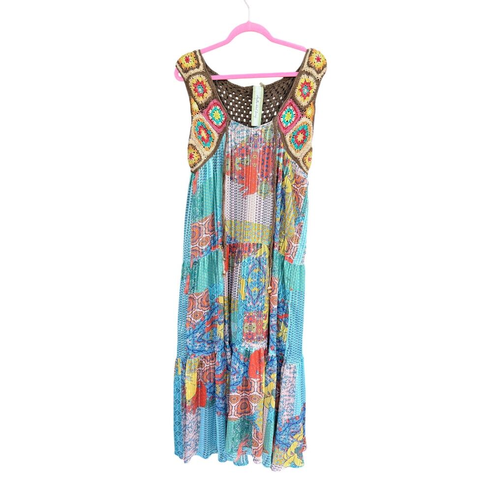 Aratta Silent Journey Boho Crochet Patchwork Maxi Dress - Size S